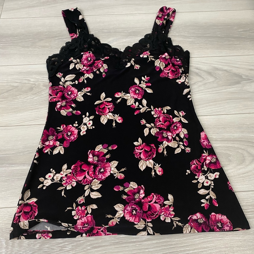 WHBM Floral Silky Spaghetti Strap Tank